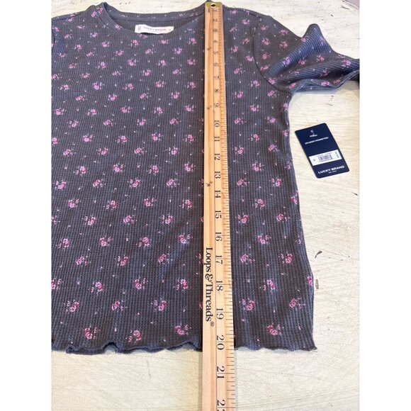 Lucky Brand Girl's Gray Floral Long Sleeve Ribbed Henley Top Size M Kids - Picture 4 of 7
